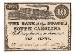 1862 10c The Bank of the State of South Carolina – AU++ Cut Cancelled