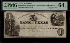 1830s-50s $1 Obsolete – Columbia, Texas – Commercial & Agricultural PMG 64 EPQ