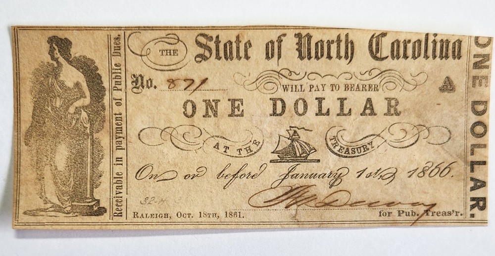 1861 North Carolina $1.00 Obsolete Currency