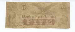 BANK OF NORTH AMERICA, NEW YORK 1861 $5 BANKNOTE