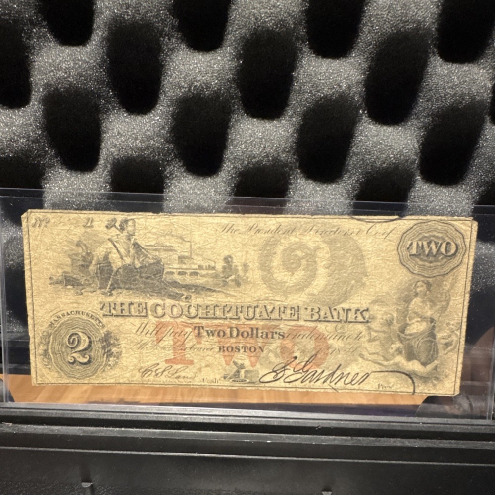 1850s $2 Obsolete Bank Note from The Cochituate Bank of Boston, Massachusetts.