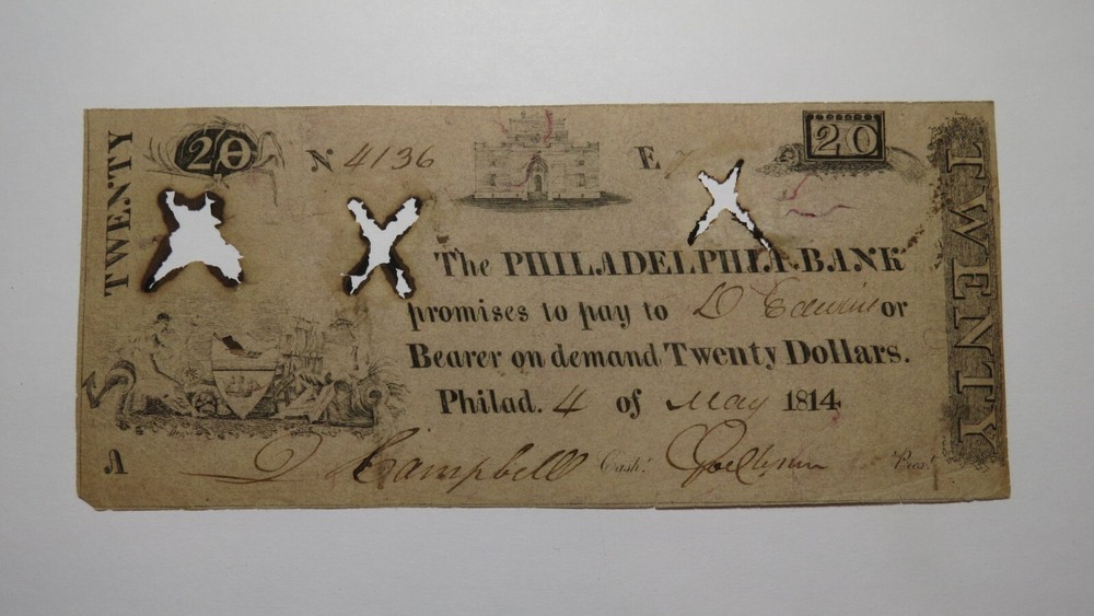 $20 1814 Philadelphia Pennsylvania Obsolete Currency Bank Note Bill Philly Bank
