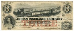 18XX Adrian Insurance Company Adrian Michigan MI $3 Obsolete Note (64600)