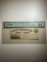 50 Cents Farmers’ And Merchants’ Bank Nov. 20 1862 New Jersey Middletown Point
