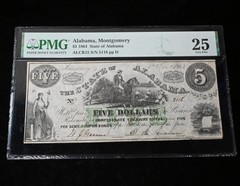 1864 $5 State of Alabama Confederate Obsolete Paper Note – PMG 25
