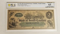 South Carolina $2 Bond Scrip PCGS 63 CUNC Obsolete Currency Bank Note CR-4