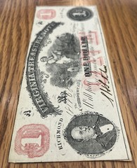 JULY 21, 1862 $1 ONE DOLLAR VIRGINIA TREASURY NOTE RICHMOND, VA OBSOLETE NOTE