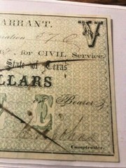 1862 Texas Treasury Warrant $5.00 VF/XF #18076