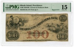 1800s $100 The Grocers and Producers Bank – Providence, RHODE ISLAND Note PMG 15