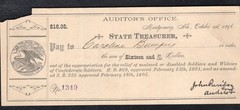 1896 $16.35 STATE TREASURER MONTGOMERY, AL CONFEDERATE RELIEF FUND CHECK