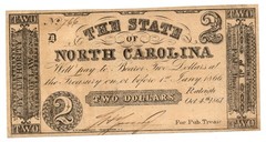 US OBSOLETE TWO DOLLARS NORTH CAROLINA 1861 NC-CR-21