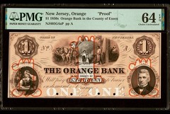 RARE New Jersey Orange «Proof» $1 Dollar 1850s Obsolete Bank Note PMG 64 EPQ