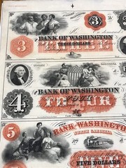 A&O-18-Bank Of Washington,NC Uncut Sheet $3,4,5&$10 Obsolete Currency-ABNCO-RED
