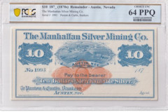 1870s Manhattan Silver Mining Co. Austin Nevada $1,3,5,10,20, Set of 5, UNC GEM.