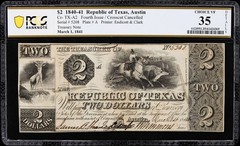 1841 $2 Austin, Texas. Republic of Texas. PCGS Banknote Choice Very Fine 35