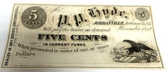 1852 Five Cents Jordanville Herkimer Count New York Obsolete Currency Banknote