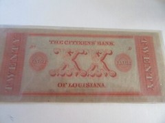 Citizen’s Bank Of New Orleans LA. $20 Dollars Obsolete Currency Banknote-AU+