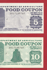 FOOD STAMP COUPON 2 COUPONS $10.00 $5.00 USDA D51719578Y M/C J scrip TOKEN