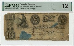 1849 $10 Augusta, Georgia Obsolete Note Bank of Augusta PMG F12