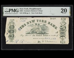 1863 NEW YORK Poughkeepsie $500 Eastmans College Obsolete Bank Note Currency PMG