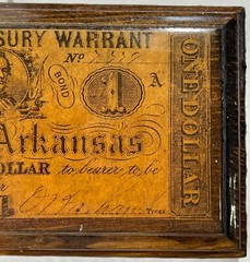 Civil War Era One Dollar 1862 Arkansas Treasury Warrant Mounted In Plaque