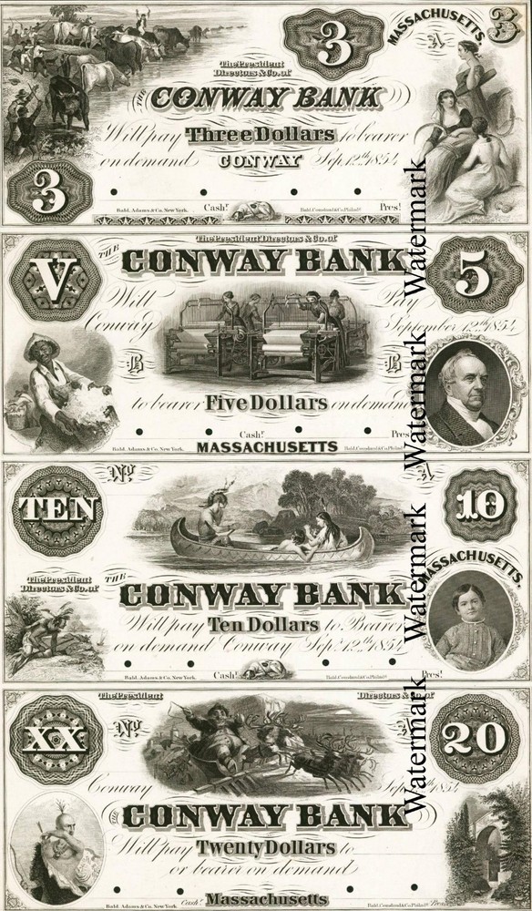 Conway Massachusetts $3-5-10-20 Santa Sheet Obsolete Currency REPRODUCTION