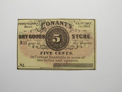 $.05 1863 Provincetown Massachusetts Obsolete Currency Bank Note Bill Conant’s