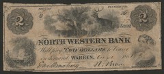 USA 1861 NORTH WESTERN BANK WARREN PENNSYLVANIA 2 DOLLAR VERY RARE!!!