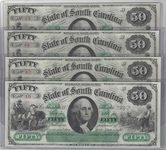 Matching 2-digit SN Consecutive Sets 1872 $50 & $20 Obsolete Columbia SC Gem UNC