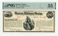 1867 Union Military Scrip Topeka Kansas KS $20 Obsolete Scrip PMG 55 (65600)