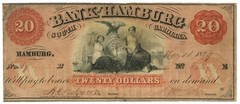 1859 Bank of Hamburg South Carolina $20 SC No.19 (L2995)