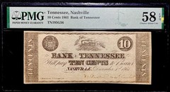 1861 TENNESSEE Bank of Nashville Civil War 10c Obsolete Banknote Currency PMG 58