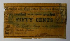 1862 Memphis, TN Memphis & Charleston Railroad Co. 50 Cents Note #1