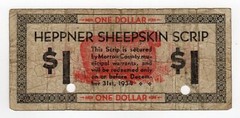 1934 $1 Heppner Sheepskin Scrip – OREGON Depression Scrip
