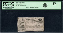 1860s McClellan House Boston Massachusetts 5 Cents Obsolete Currency PCGS C F 12