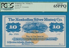 $10. 187_ THE MANHATTAN SILVER MINING CO. REMAINDER PCGS GEM NEW 65PPQ