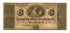 1800’s $100 The Citizens’ Bank – New Orleans, LOUISIANA Note CU