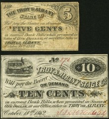 (2) Notes – Troy, NY – Troy & Albany Stage Co. 5¢ & 10¢ 1862 *Civil War Era!*