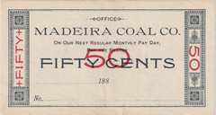 188X 50c MADEIRA COAL PENNSYLVANIA / OHIO Obsolete Note FIFTY CENTS Dollar Bill