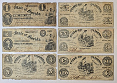 Florida $1,2,5,10,20,100 1861 Treasury Note Tallahassee Civil War Currency Lot