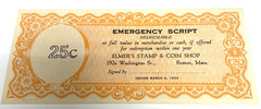 1933 March 6, 25c CENT EMERGENCY SCRIPT DEPRESSION SCRIP Washington St. Boston