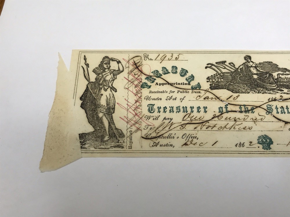 A&O-1862 Austin, Texas TW44 Treasury Warrant-Gutter Printfold ERROR