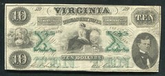 1862 $10 VIRGINIA TREASURY NOTE RICHMOND, VA OBSOLETE CURRENCY NOTE 