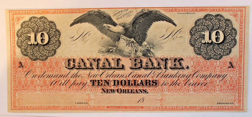 1800’S Canal Bank of New Orleans $10 Note – Uncirculated, Ungraded Note
