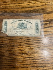 Antique 1862 Samuel Hayes Druggist 12 1/2 Cent Bank Note Danville PA