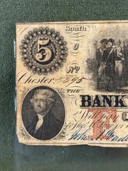 $5 Chester South Carolina SC Obsolete Currency Bank Note Bill Five Dollars ~1856