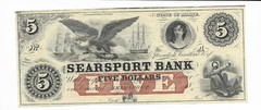 $5 Maine The Searsport Bank 18XX Red Overprint G8 Eagle Sail Ships Anchor