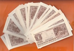 FOOD Stamp coupon $1.00 1985 -1986 one scrip token UNC full end tab.